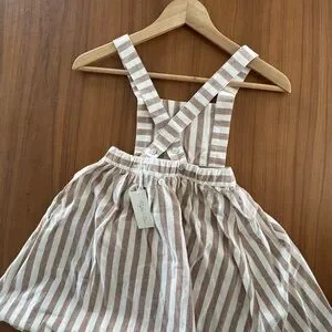 NWT Rylee + Cru Retro Striped Brown and White Pinafore Dress